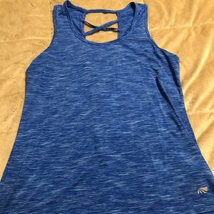 Marika blue criss cross open back workout top